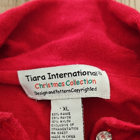 Tiara International Christmas Jeweled Red Cardigan - Picture 2 of 4